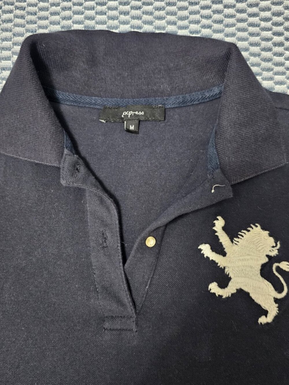 Express Y2K Dark Blue Fitted Top Lion Logo Womens Polo Shirt - Size Medium - Picture 4 of 6